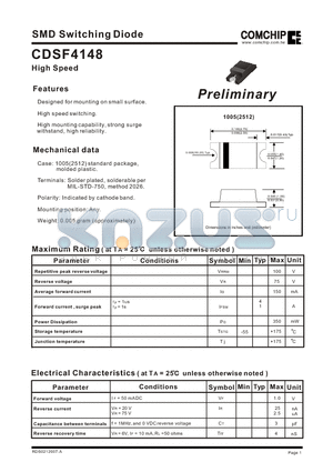 CDSF4148 datasheet - SMD Switching Diode