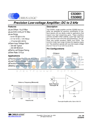 CS3001 datasheet - Precision Low-voltage Amplifier; DC to 2 kHz