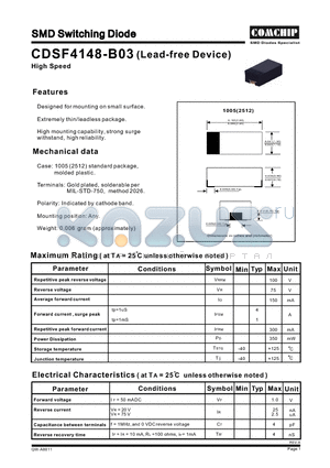 CDSF4148-B03 datasheet - SMD Switching Diode