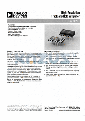 AD389BD datasheet - HIGH RESOLUTION TRACK-AND-HOLD AMPLIFIER