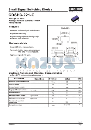 CDSH3-221-G datasheet - Small Signal Schottky Diodes