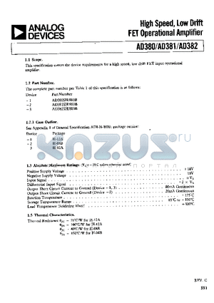 AD381 datasheet - High Speed, Low Drift FET Operational Amplifier