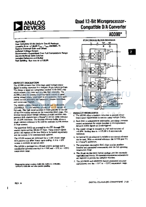 AD390 datasheet - Quad 12-Bit Microprocessor-Compatible D/A Converter