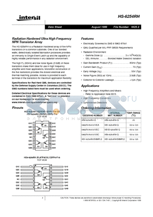 5962F9764101VEC datasheet - Radiation Hardened Ultra High Frequency NPN Transistor Array