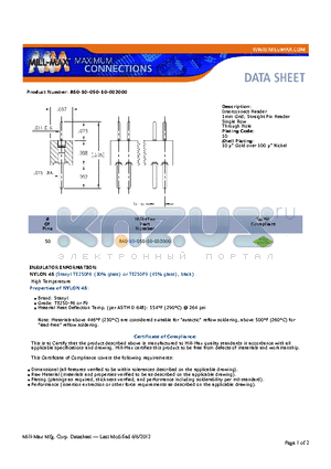 860-10-050-10-002000 datasheet - Interconnect Header 1mm Grid; Straight Pin Header