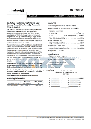 5962F9851801VXC datasheet - Radiation Hardened, High Speed, Low Power, Current Feedback Op Amp with Output Disable