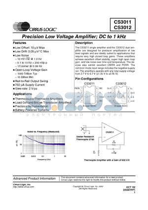 CS3011 datasheet - Precision Low Voltage Amplifier; DC to 1 kHz
