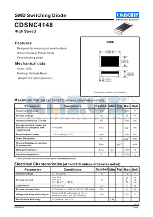 CDSNC4148 datasheet - SMD Switching Diode