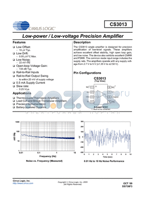 CS3013_0910 datasheet - Low-power / Low-voltage Precision Amplifier