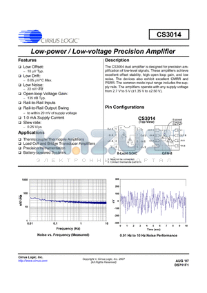 CS3014 datasheet - Low-power / Low-voltage Precision Amplifier