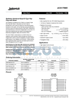 5962F9863501VCC datasheet - Radiation Hardened Quad D-Type Flip- Flop with Reset