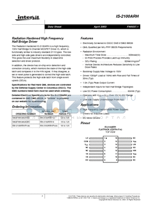 5962F9953602VXC datasheet - Radiation Hardened High Frequency Half Bridge Driver
