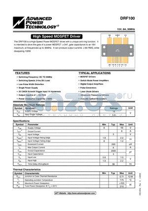 DRF100 datasheet - High Speed MOSFET Driver