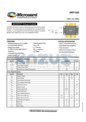 DRF1203 datasheet - MOSFET Driver Hybrid