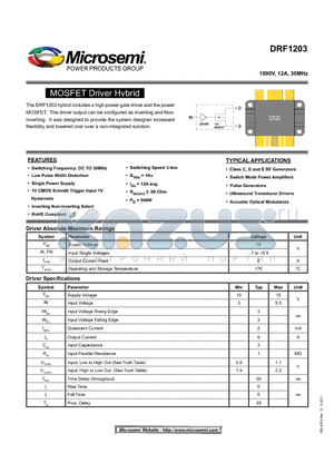 DRF1203 datasheet - MOSFET Driver Hybrid