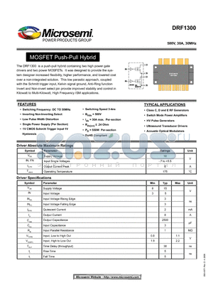 DRF1300 datasheet - MOSFET Push-Pull Hybrid