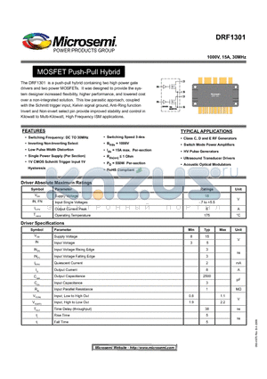 DRF1301 datasheet - MOSFET Push-Pull Hybrid
