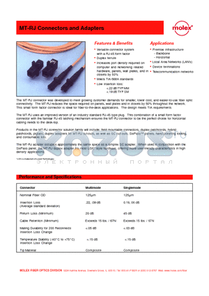 86003-5400 datasheet - MT-RJ Connectors and Adapters