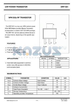 DRF1401 datasheet - UHF POWER TRANSISTOR