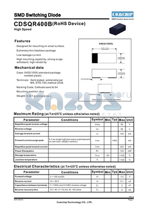 CDSQR400B datasheet - SMD Switching Diode