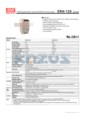 DRH-120-48 datasheet - 120W Single Output Industrial DIN RAIL Power Supply