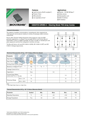 CDSOT23-SRV05-4 datasheet - CDSOT23-SRV05-4 - Steering Diode TVS Array Combo