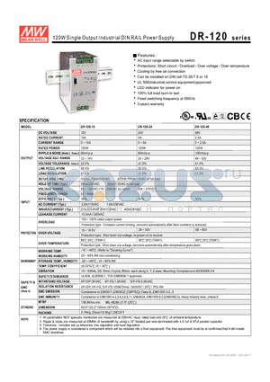DRH-120_11 datasheet - 120W Single Output Industrial DIN RAIL Power Supply