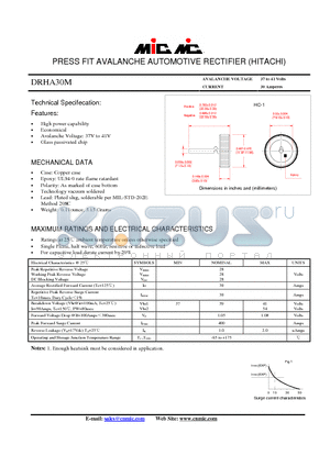 DRHA30M datasheet - PRESS FIT AVALANCHE AUTOMOTIVE RECTIFIER (HITACHI)