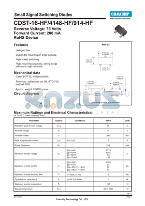 CDST-4148-HF datasheet - Small Signal Switching Diodes