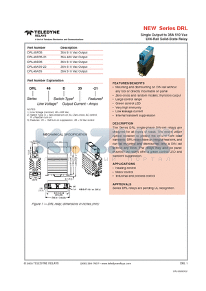 DRL48D35 datasheet - Single Output to 35A 510 Vac DIN-Rail Solid-State Relay