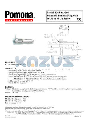 3265 datasheet - Standard Banana Plug with #6-32 or #8-32 Screw