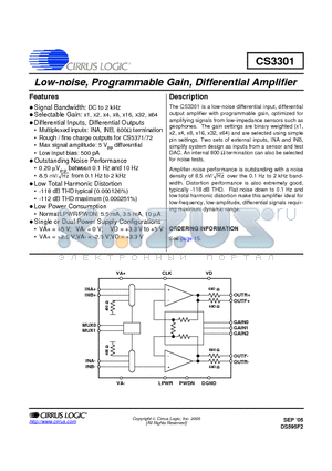 CS3301 datasheet - Low-noise, Programmable Gain, Differential Amplifier