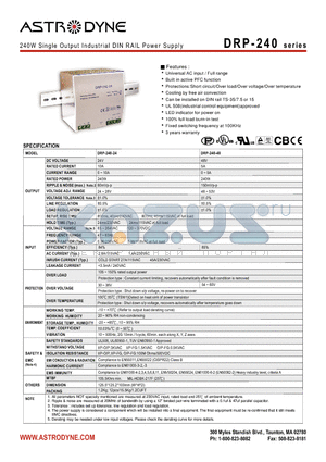 DRP-240 datasheet - 240W Single Output Industrial DIN RAIL Power Supply