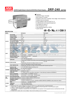 DRP-240 datasheet - 240W Single Output Industrial DIN RAIL Power Supply