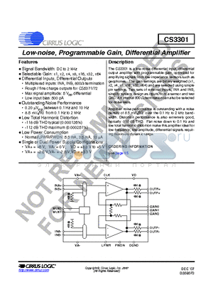 CS3301 datasheet - Low-noise, Programmable Gain, Differential Amplifier