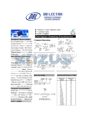 3266-P-201 datasheet - Square Trimming Potentiometer