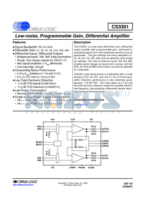 CS3301-ISZ datasheet - Low-noise, Programmable Gain, Differential Amplifier