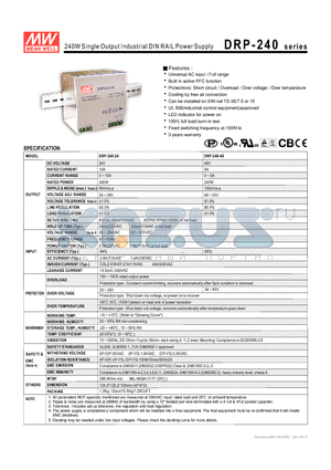 DRP-240 datasheet - 240W Single Output Industrial DIN RAIL Power Supply