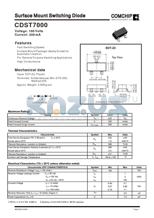 CDST7000 datasheet - Surface Mount Switching Diode
