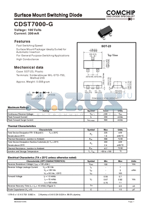 CDST7000-G datasheet - Surface Mount Switching Diode