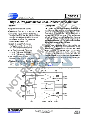 CS3302 datasheet - High-Z, Programmable Gain, Differential Amplifier