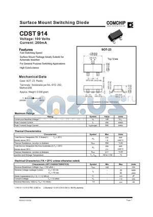 CDST914 datasheet - Surface Mount Switching Diode