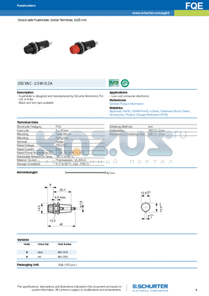 8601.2010 datasheet - Shock-safe Fuseholder, Solder Terminals, 5x20 mm