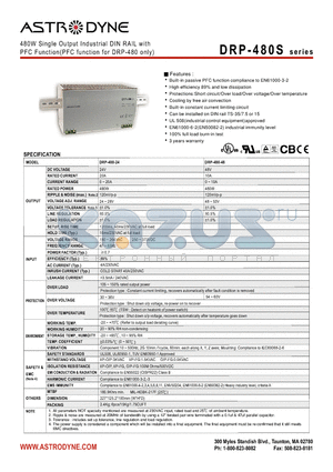 DRP-480-24 datasheet - 480W Single Output Industrial DIN RAIL with PFC Function(PFC function for DRP-480 only)