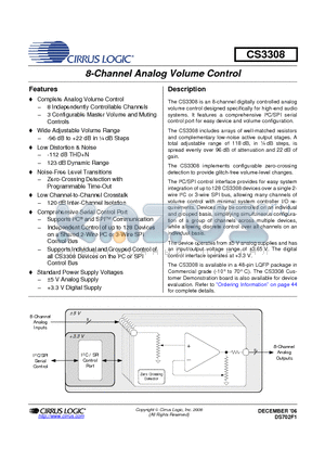 CS3308 datasheet - 8-Channel Analog Volume Control