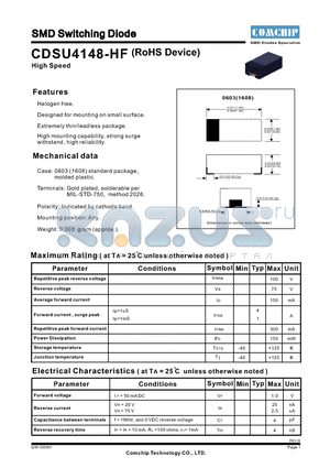 CDSU4148-HF datasheet - SMD Switching Diode