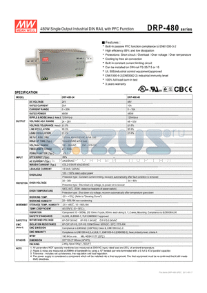 DRP-480-24 datasheet - 480W Single Output Industrial DIN RAIL with PFC Function