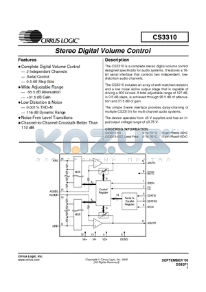 CS3310 datasheet - Stereo Digital Volume Control