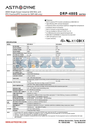 DRP-480S datasheet - 480W Single Output Industrial DIN RAIL with PFC Function(PFC function for DRP-480 only)