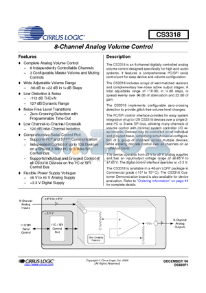 CS3318 datasheet - 8-Channel Analog Volume Control